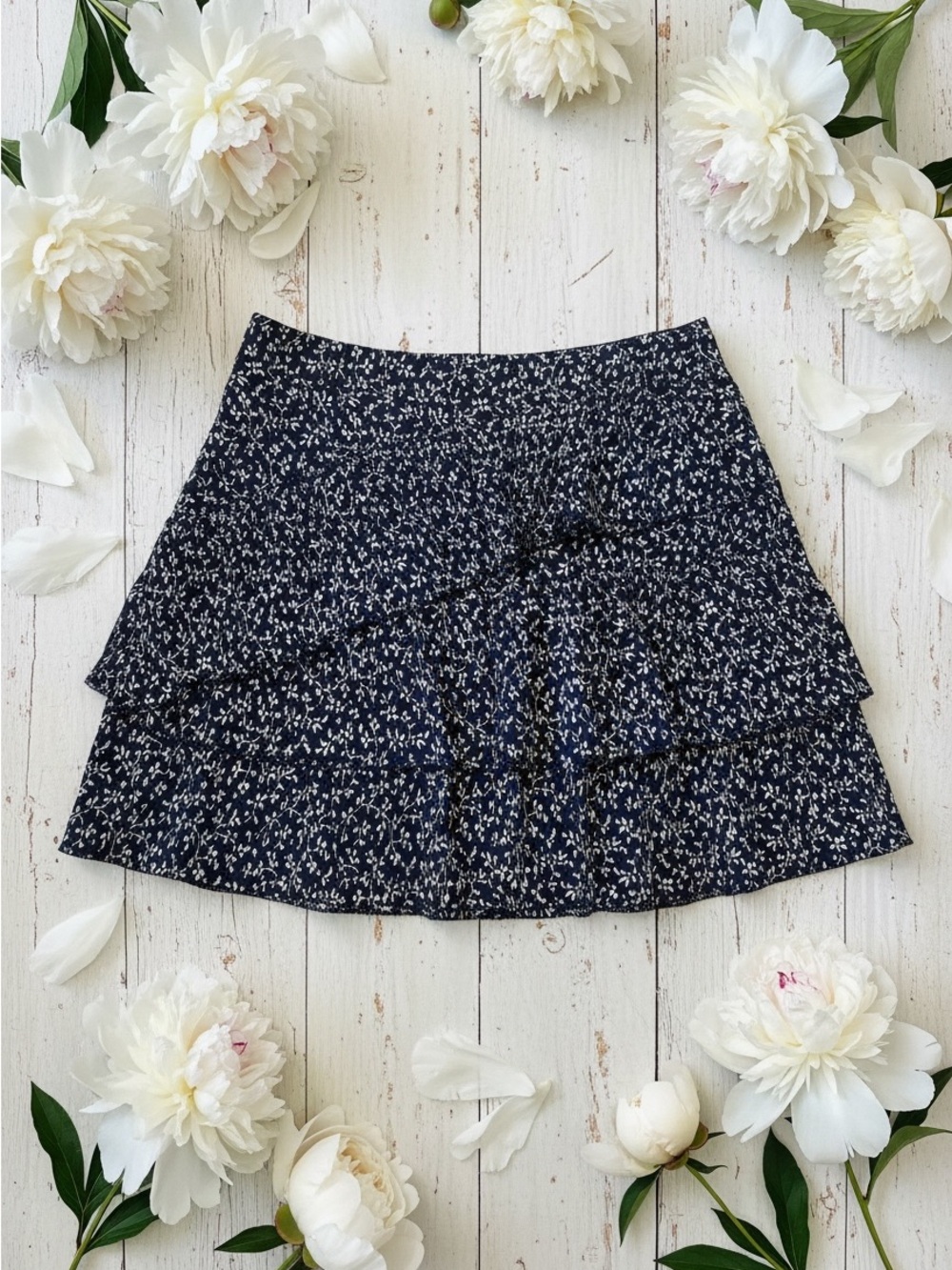 Ulla Johnson Navy and White coquette Tiered Mini Skirt